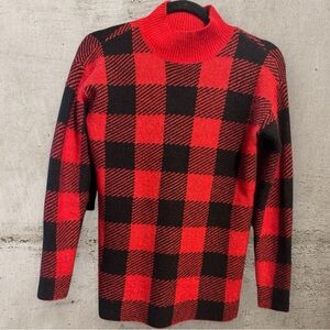 Loft Petites Sweater Womens XXSP Red and Black Buffalo Plaid Mock Neck